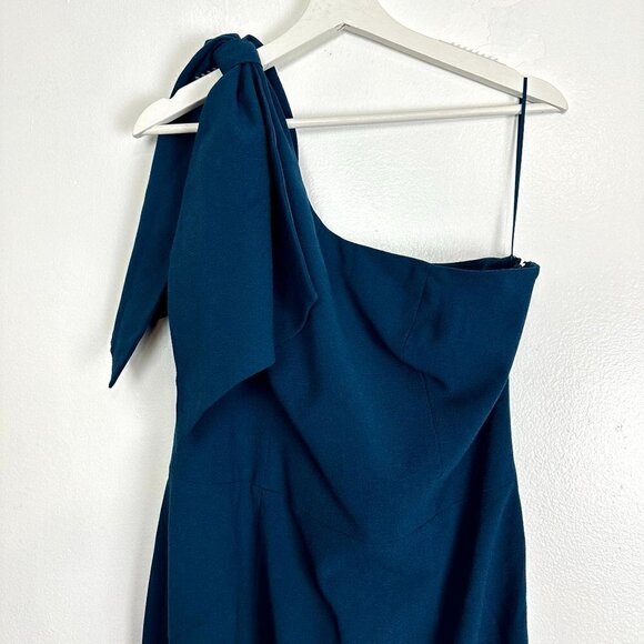 DRESS THE POPULATION Tiffany One-Shoulder Midi Dress in Peacock Blue XX-Large - Picture 5 of 13